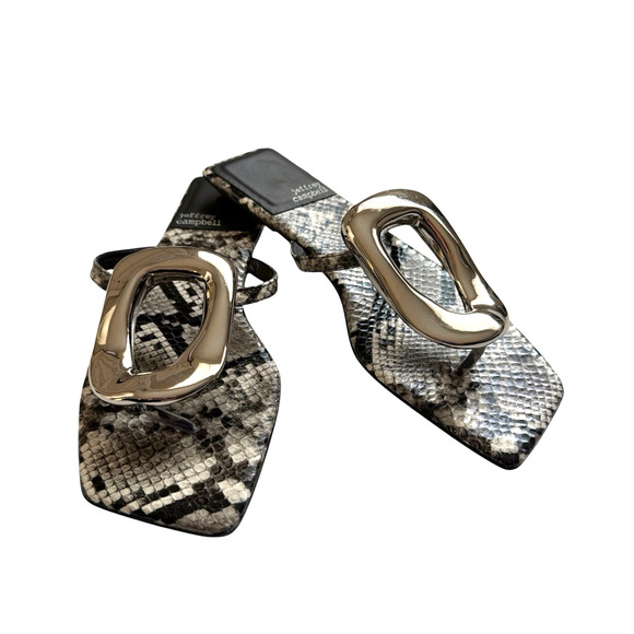 Jeffrey Campbell Linques 2 Thong Sandal 7.5 Silver Gray Snake Silver Hardwear - Picture 10 of 10